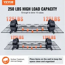 VEVOR Garage Storage Shelving, 2 Pack, 4 x 2 ft Heavy Duty Garage Shelves Wall Mounted, 500 lbs Load Capacity(Total) Garage Storage Rack Floating Shelves, Suitable for Shop, Shed, Garage Storage