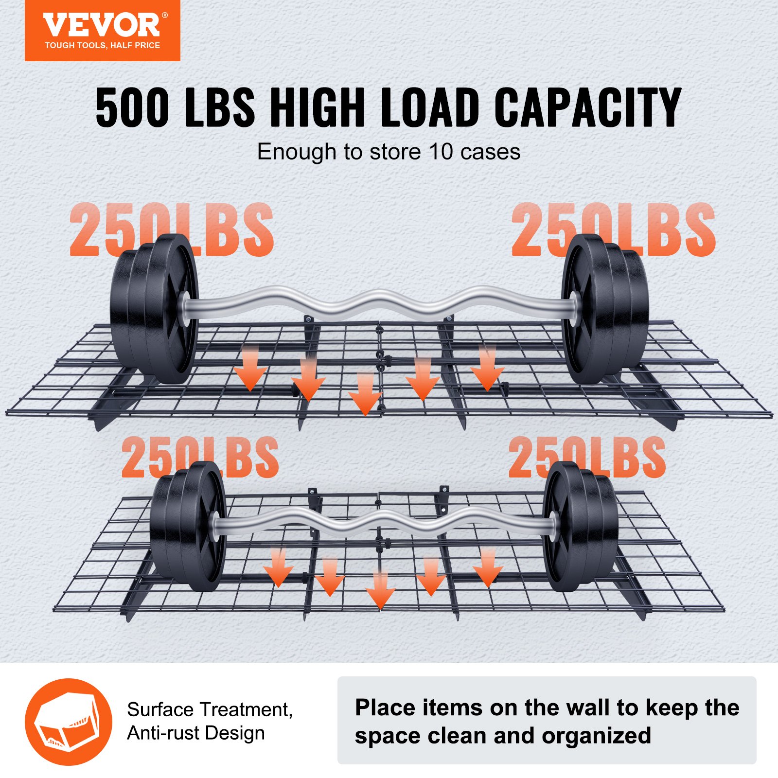 VEVOR Garage Storage Shelving, 2 Pack, 122 x 61 cm Heavy Duty Garage Shelves Wall Mounted, 226.8 kg  Load Capacity(Total) Garage Storage Rack Floating Shelves, Suitable for Shop, Shed, Garage Storage