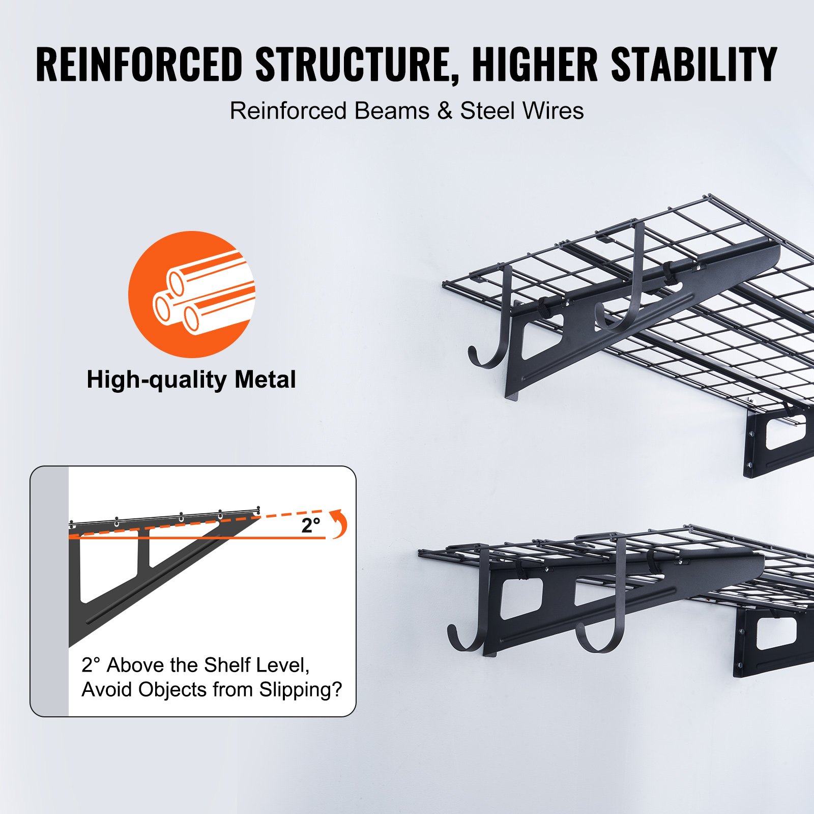 VEVOR Garage Storage Shelving, 2 Pack, 4 x 2 ft Heavy Duty Garage Shelves Wall Mounted, 500 lbs Load Capacity(Total) Garage Storage Rack Floating Shelves, Suitable for Shop, Shed, Garage Storage