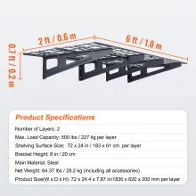 VEVOR Garage Storage Shelving, 2 Pack, 6 x 2 ft Heavy Duty Garage Shelves Wall Mounted, 1000 lbs Load Capacity(Total) Garage Storage Rack Floating Shelves, Suitable for Shop, Shed, Garage Storage