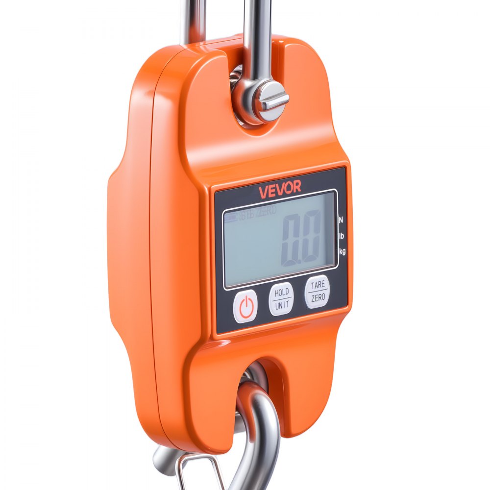 VEVOR Digital Crane Scale, 880 lbs/400 kg Max Capacity, Handheld Hanging Scale with Cast Aluminum Case & LCD Display, 100 g Division & 3 Unit Switch, Auto-Off Setting for Farm Hunting Fishing, Orange