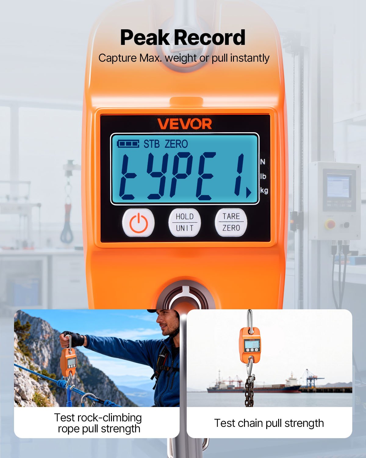 VEVOR Digital Crane Scale, 880 lbs/400 kg Max Capacity, Handheld Hanging Scale with Cast Aluminum Case & LCD Display, 100 g Division & 3 Unit Switch, Auto-Off Setting for Farm Hunting Fishing, Orange