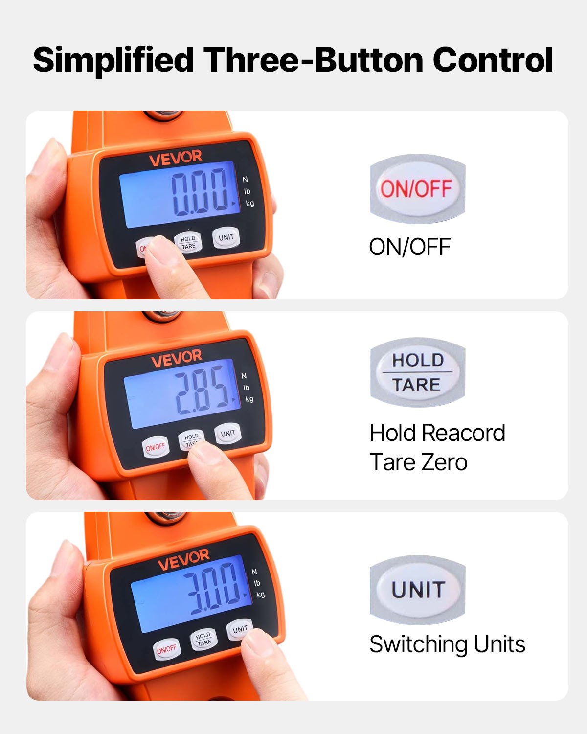 VEVOR Digital Crane Scale, 660 lbs/300 kg Max Capacity, Handheld Hanging Scale with Cast Aluminum Case & LCD Display, 50 g Division & 3 Unit Switch, Portable Design for Farm Hunting Fishing, Orange