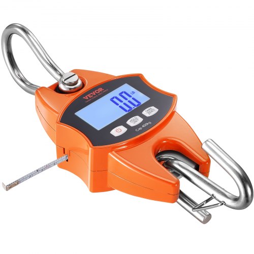 VEVOR Digital Crane Scale, 880 lbs/400 kg, Industrial Heavy Duty Hanging Scale with Cast Aluminum Case & LCD Screen, Handheld Mini Crane with Hooks for Farm, Hunting, Fishing, Outdoor, Garage (Orange)