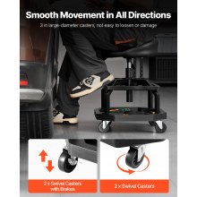 Rolling Shop Stool Adjustable Height Garage Seat 300 lbs Load with Caster