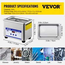 VEVOR 0.8L Ultrasonic Cleaners Digital Heater Timer for Cleaning Jewelry Cleaning Eyeglass 35W Stainless steel for Commercial Personal Home Use