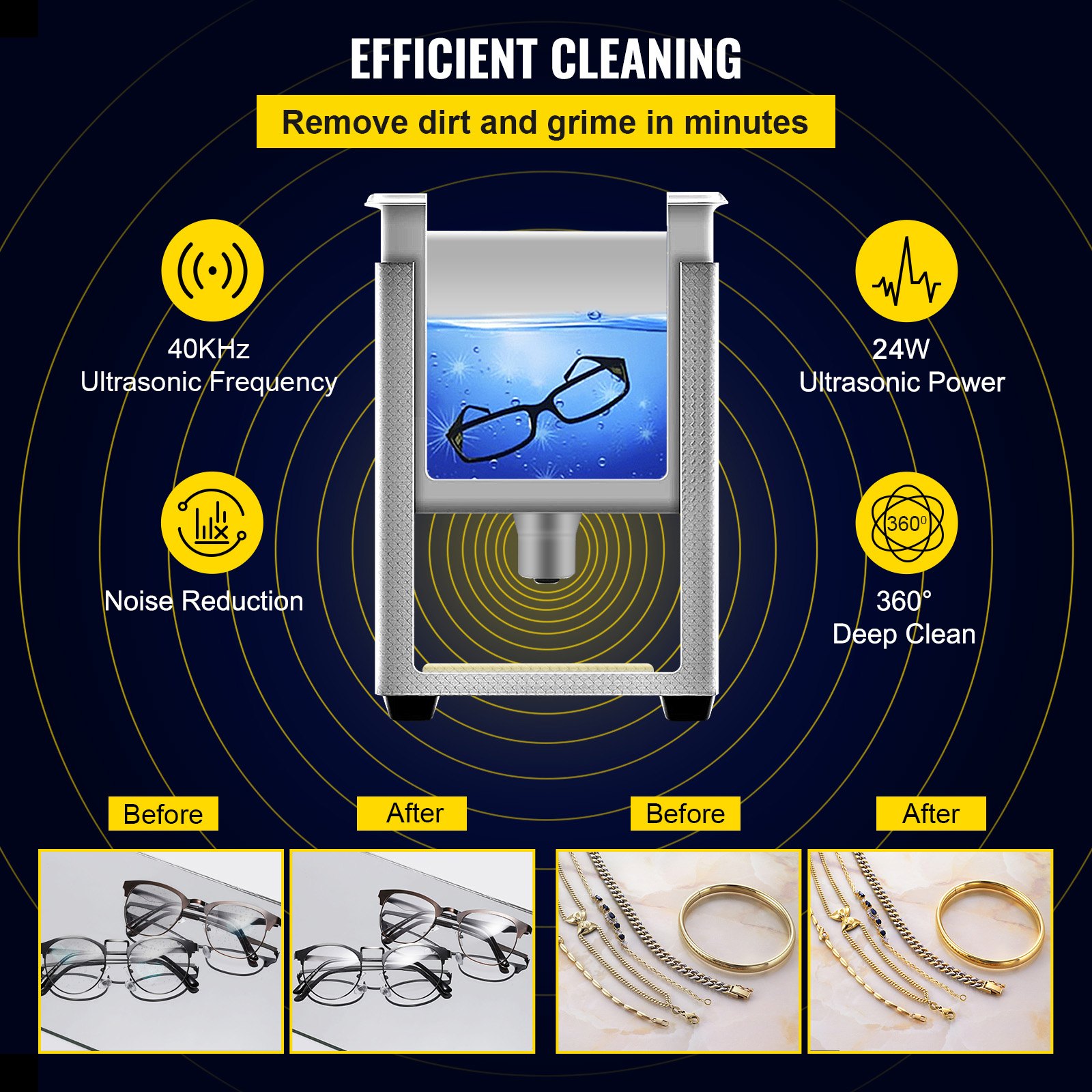 VEVOR 0.8L Ultrasonic Cleaners Digital Heater Timer for Cleaning Jewelry Cleaning Eyeglass 35W Stainless steel for Commercial Personal Home Use