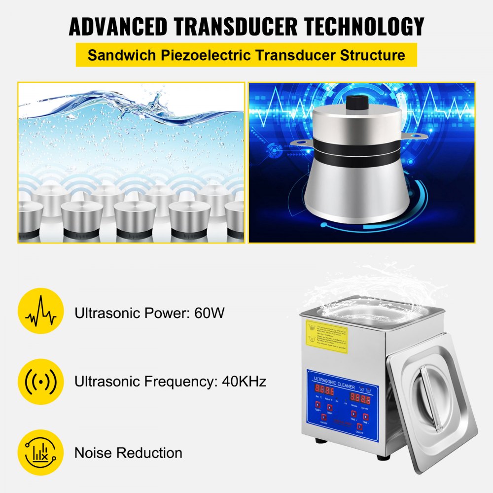 VEVOR Ultrasonic Cleaner Ultrasonic Cleaning Device Heater Timer 60W