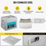 VEVOR ultrasonic cleaner with 304 stainless steel, corrosion resistance, and lid.