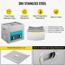 VEVOR 15L Ultrasonic Cleaner, 304 Stainless Steel Professional Knob Control, Ultrasonic Cleaner with Heater Timer for Jewelry Watch Glasses Circuit Board Dentures Small Parts Dental Instrument