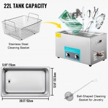 VEVOR 22L Ultrasonic Cleaner, 304 Stainless Steel Professional Knob Control, Ultrasonic Cleaner with Heater Timer for Jewelry Watch Glasses Circuit Board Dentures Small Parts Dental Instrument