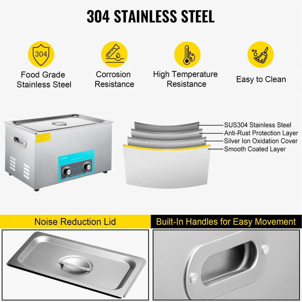 VEVOR 22L Ultrasonic Cleaner, 304 Stainless Steel Professional Knob Control, Ultrasonic Cleaner with Heater Timer for Jewelry Watch Glasses Circuit Board Dentures Small Parts Dental Instrument