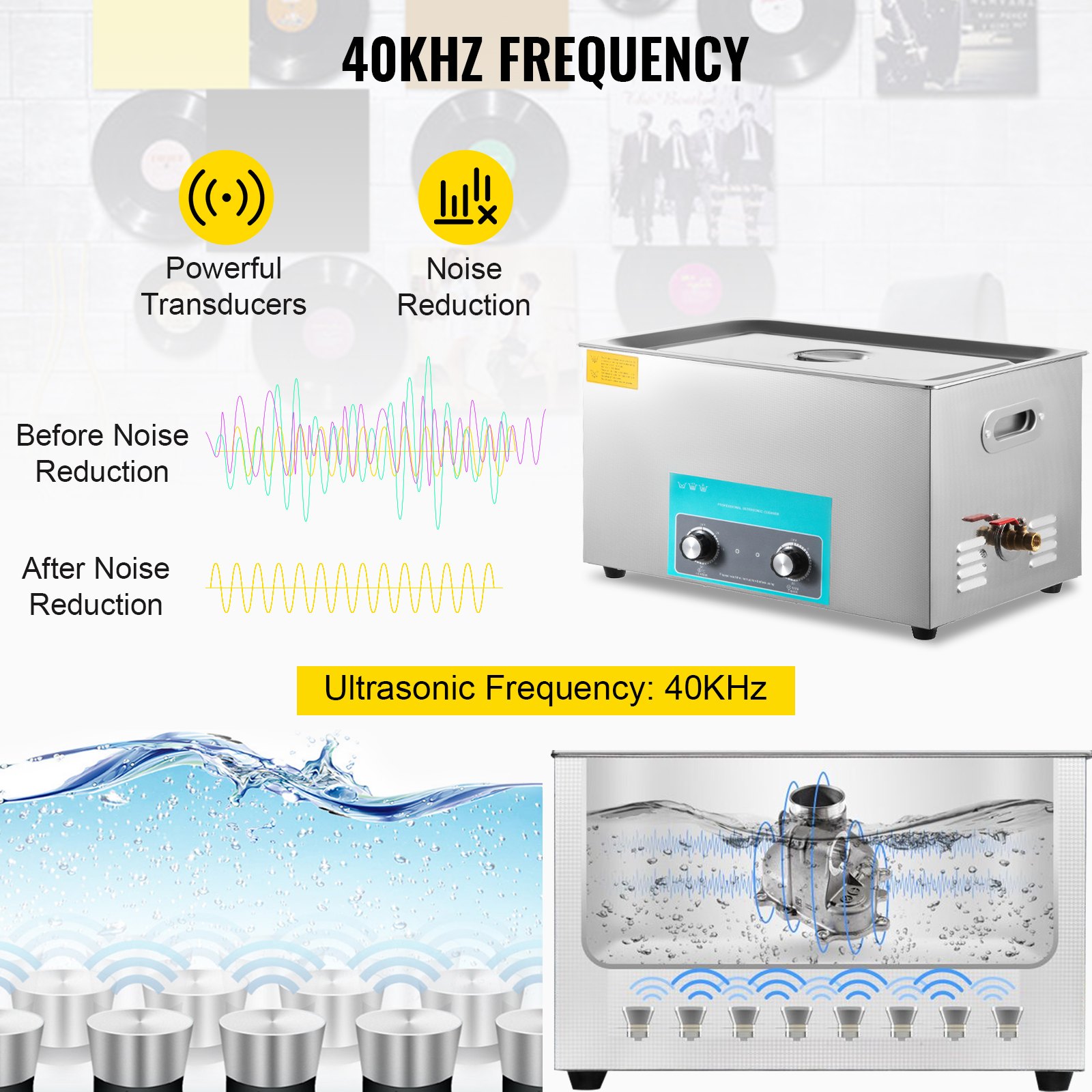VEVOR 22L Ultrasonic Cleaner, 304 Stainless Steel Professional Knob Control, Ultrasonic Cleaner with Heater Timer for Jewelry Watch Glasses Circuit Board Dentures Small Parts Dental Instrument