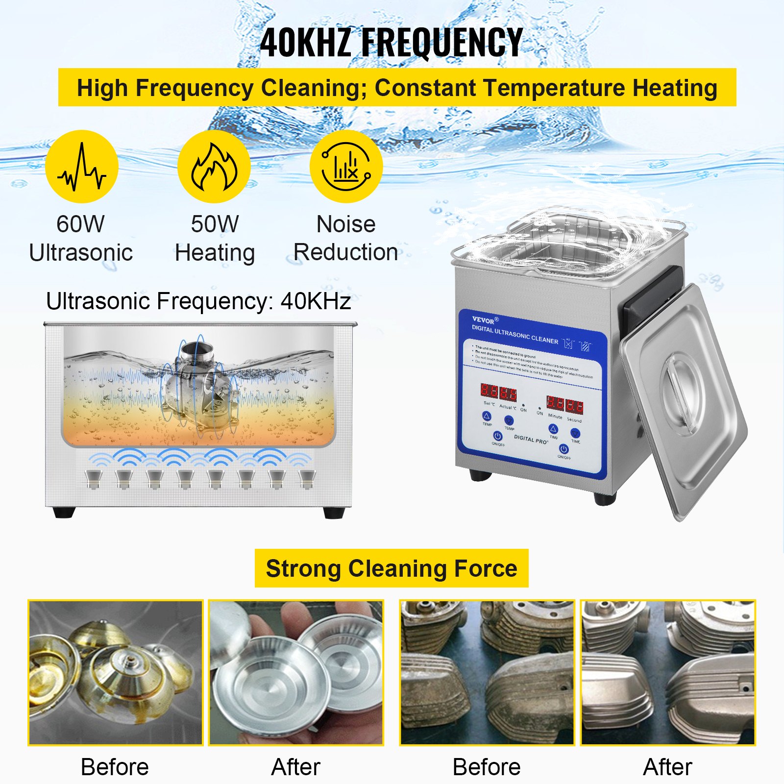 Vevor Digital Ultrasonic Cleaner Ultrasonic Cleaning Machine 2l Stainless Steel