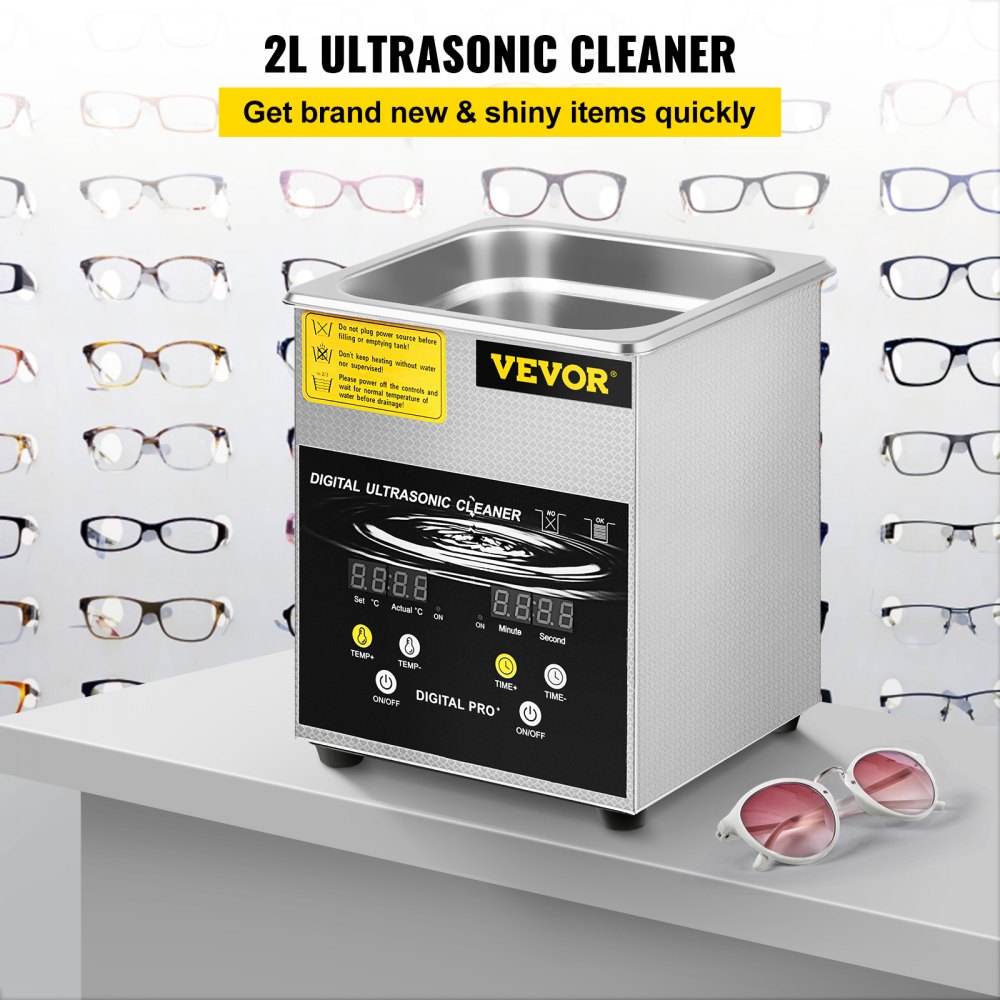 VEVOR 2L Upgraded Ultrasonic Cleaner (100W Heater 60W Ultrasonic) Professional Digital Lab Ultrasonic Parts Cleaner with Heater Timer for Jewelry Glasses Parts Cleaning