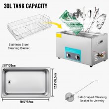 VEVOR 30L Ultrasonic Cleaner Jewelry Cleaner with Heater Timer for Jewelry Cleaning Knob Control Eyeglass Rings Dentures Music Instruments