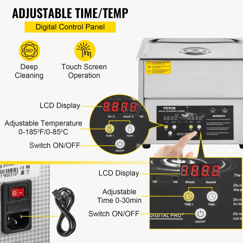 VEVOR Digital Ultrasonic Cleaner 3L Ultrasonic Cleaning Machine 220V 40kHz Sonic Cleaner Machine 304 Stainless Steel Ultrasonic Cleaner Machine with Heater and Timer for Cleaning Jewelry Glasses Watch