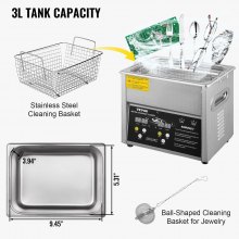 VEVOR Digital Ultrasonic Cleaner 3L Ultrasonic Cleaning Machine 220V 50kHz Sonic Cleaner Machine 304 Stainless Steel Ultrasonic Cleaner Machine with Heater and Timer for Cleaning Jewelry Glasses Watch