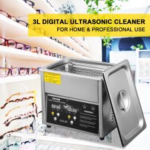 VEVOR Digital Ultrasonic Cleaner 3L Ultrasonic Cleaning Machine 220V 50kHz Sonic Cleaner Machine 304 Stainless Steel Ultrasonic Cleaner Machine with Heater and Timer for Cleaning Jewelry Glasses Watch