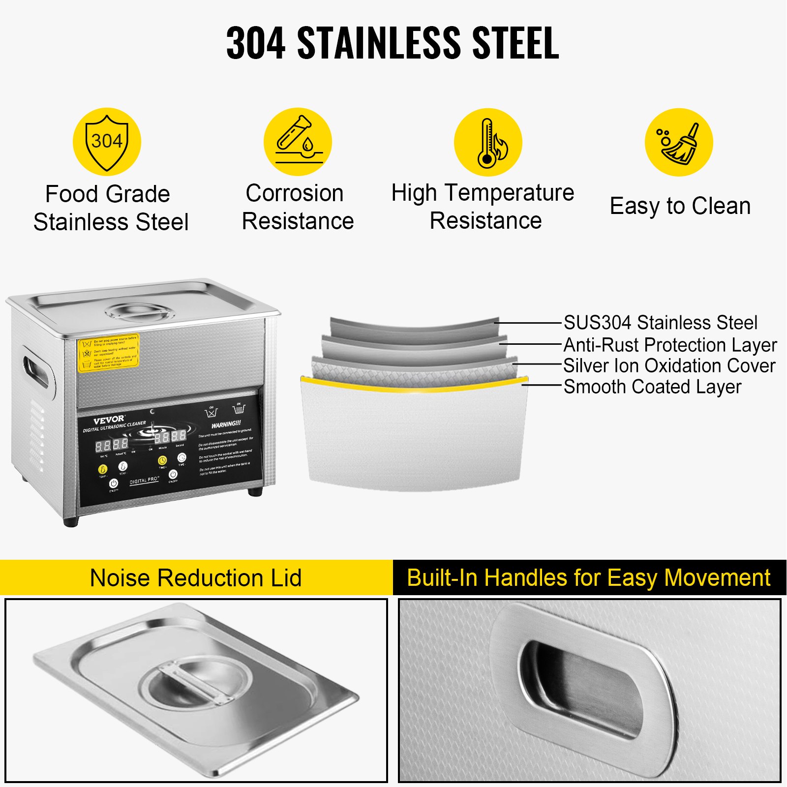 VEVOR Digital Ultrasonic Cleaner 3L Ultrasonic Cleaning Machine 220V 40kHz Sonic Cleaner Machine 304 Stainless Steel Ultrasonic Cleaner Machine with Heater and Timer for Cleaning Jewelry Glasses Watch