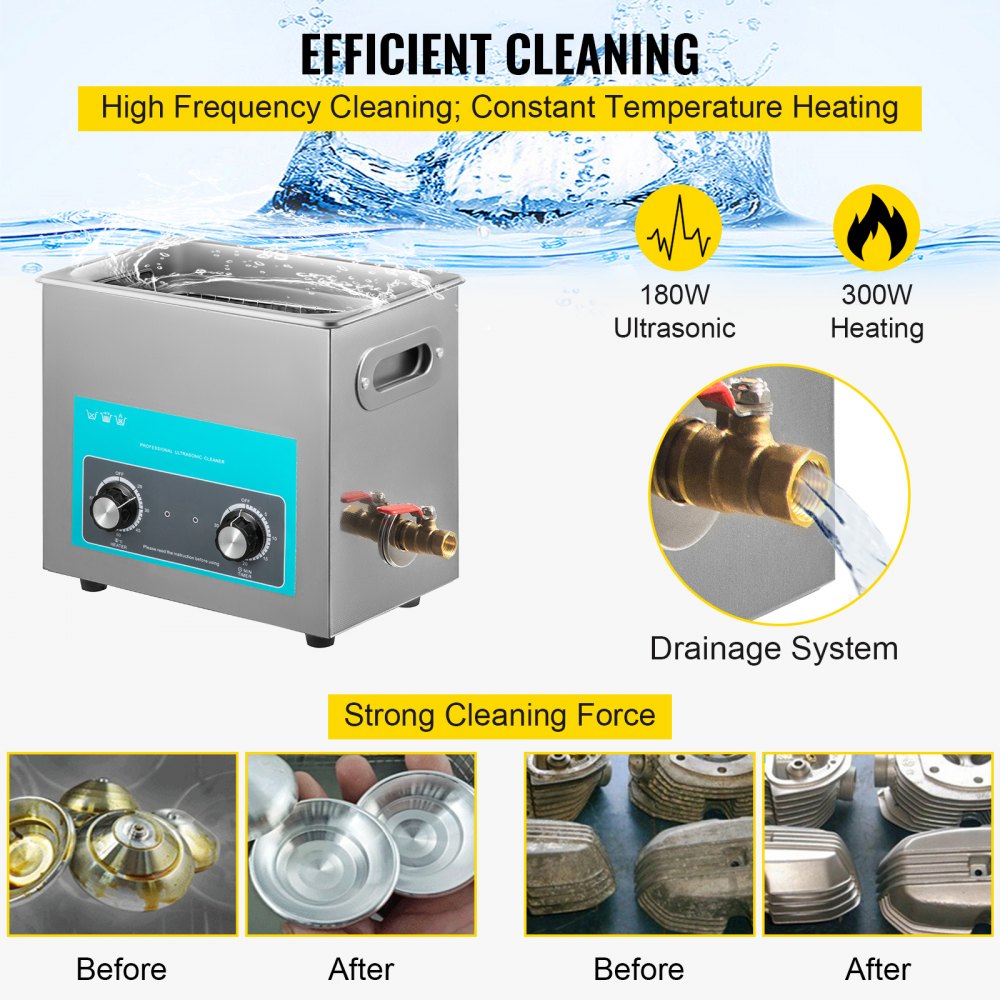 VEVOR Knob Ultrasonic Cleaner 40kHz Ultrasonic Cleaning Machine Knob Control Sonic Cleaner 304 Stainless Steel Cleaner Machine with Heater & Timer for Cleaning Jewelry Eyeglasses Watches(6.5L)