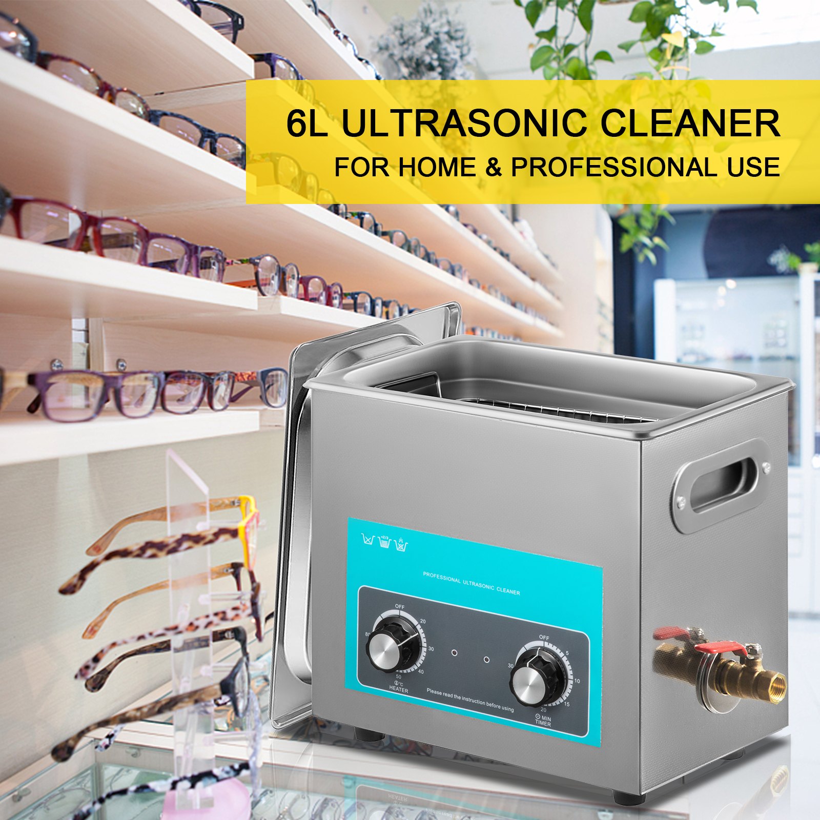 VEVOR Knob Ultrasonic Cleaner 40kHz Ultrasonic Cleaning Machine Knob Control Sonic Cleaner 304 Stainless Steel Cleaner Machine with Heater & Timer for Cleaning Jewelry Eyeglasses Watches(6.5L)