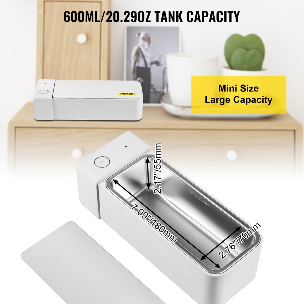 VEVOR Ultrasonic Cleaner 600ml MK-186 Jewelry Cleaner Clean Eye Glasses Dentures