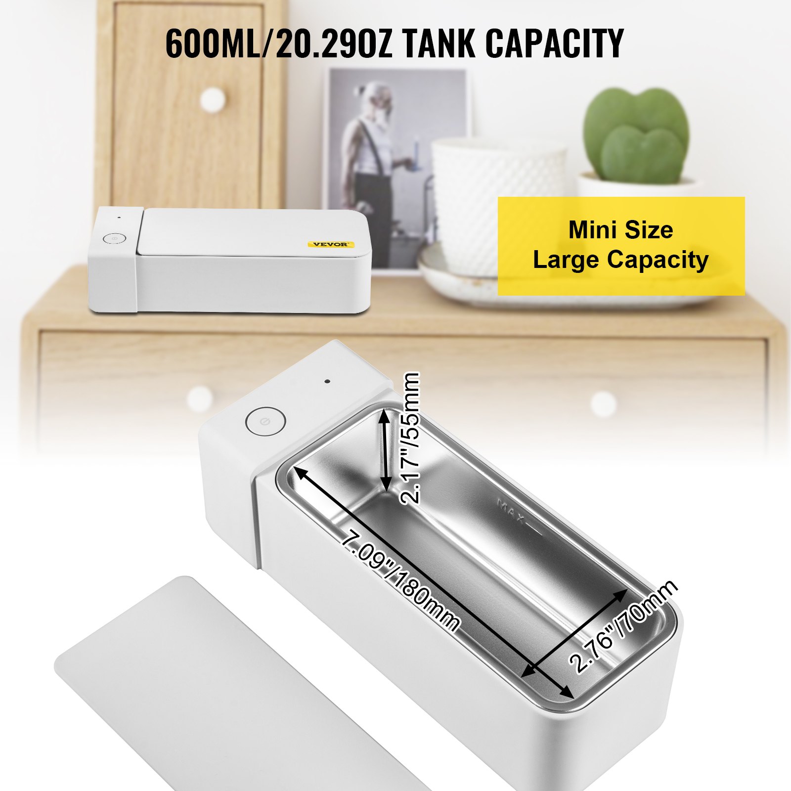 VEVOR Ultrasonic Cleaner 600ml MK-186 Jewelry Cleaner Clean Eye Glasses Dentures