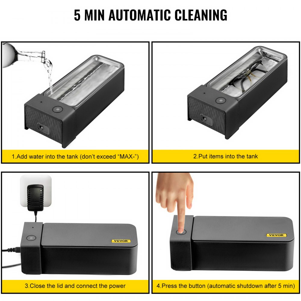 VEVOR Ultrasonic Cleaner 600ml MK-186 Jewelry Cleaner Clean Eye Glasses Dentures