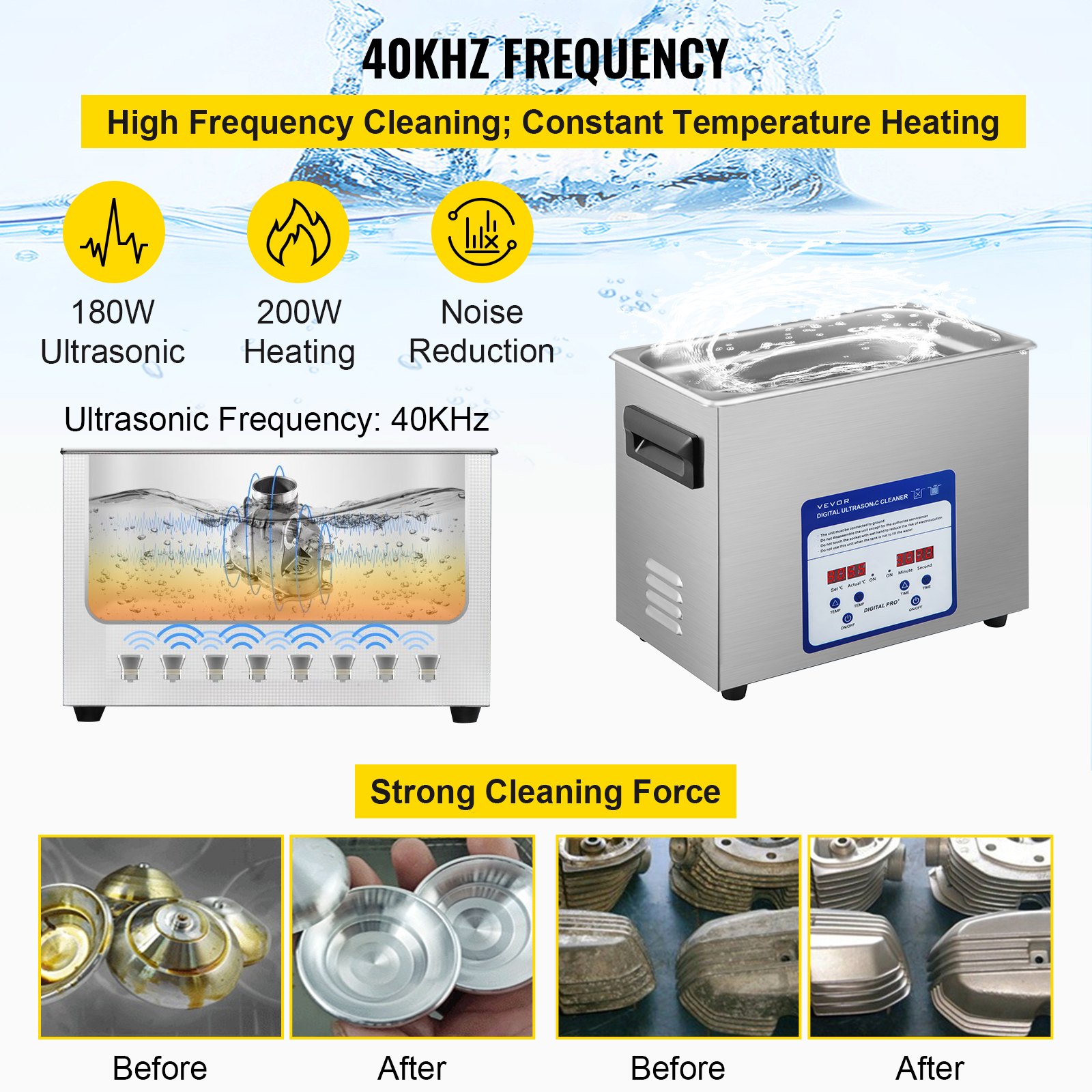 VEVOR Digital Ultrasonic Cleaner 6L with Heater Timer for Dentures Jewelry Coins