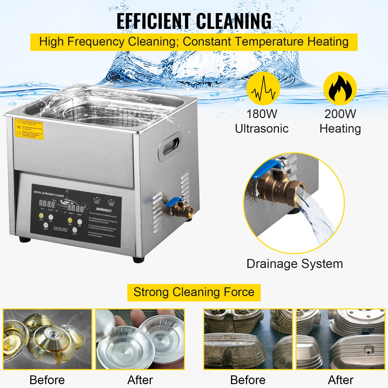 VEVOR 6L Ultrasonic Cleaner Cleaning Equipment Industry Heated W/ Timer Heater