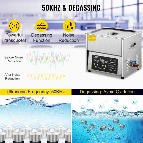 VEVOR Digital Ultrasonic Cleaner 6L Ultrasonic Cleaning Machine 50kHz 110V Sonic Cleaner Machine 304 Stainless Steel Ultrasonic Cleaner Machine with Heater & Timer for Cleaning Jewelry Glasses Watches