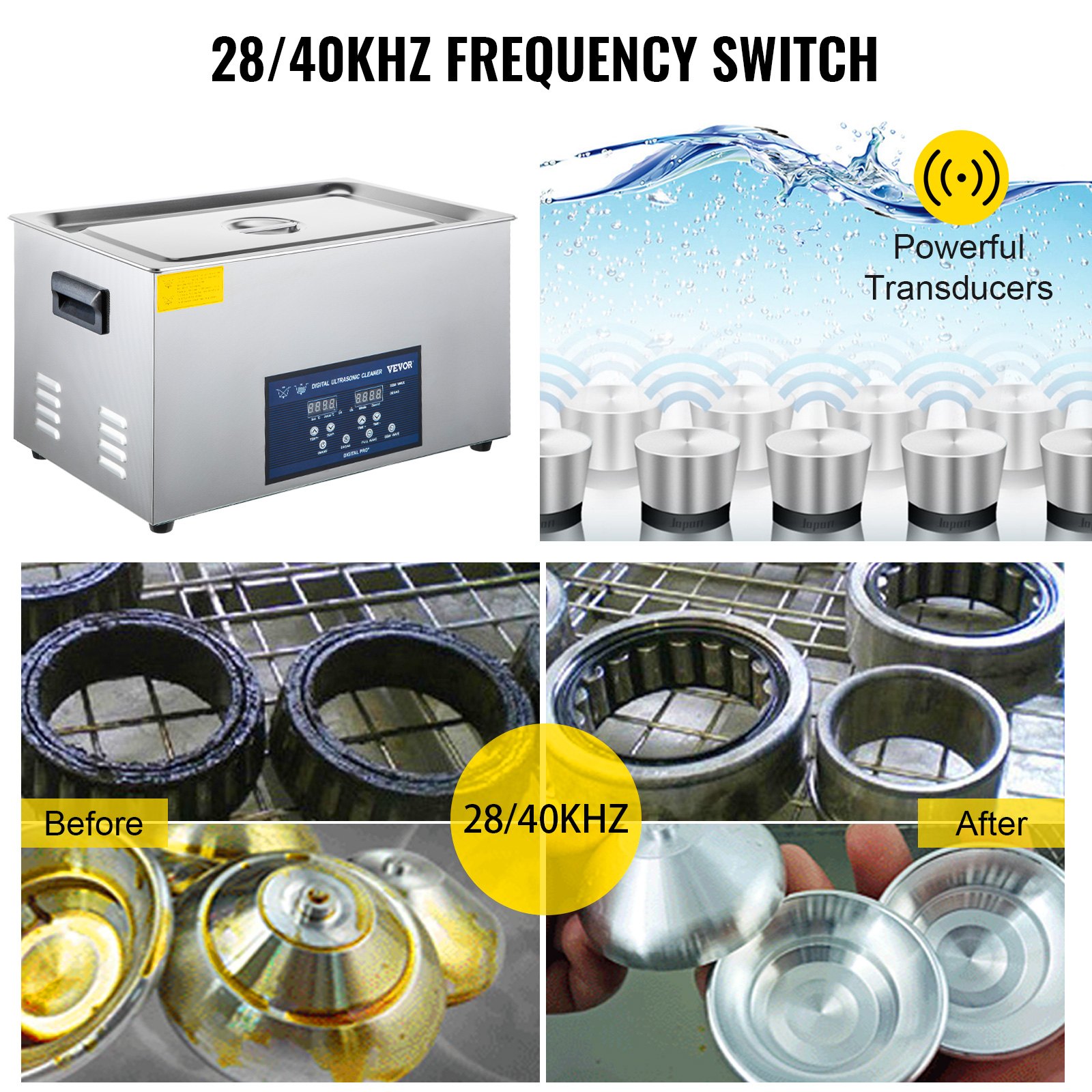 VEVOR 22L Ultrasonic Cleaner Cleaning Equipment Industry Heated W/ Timer Heater