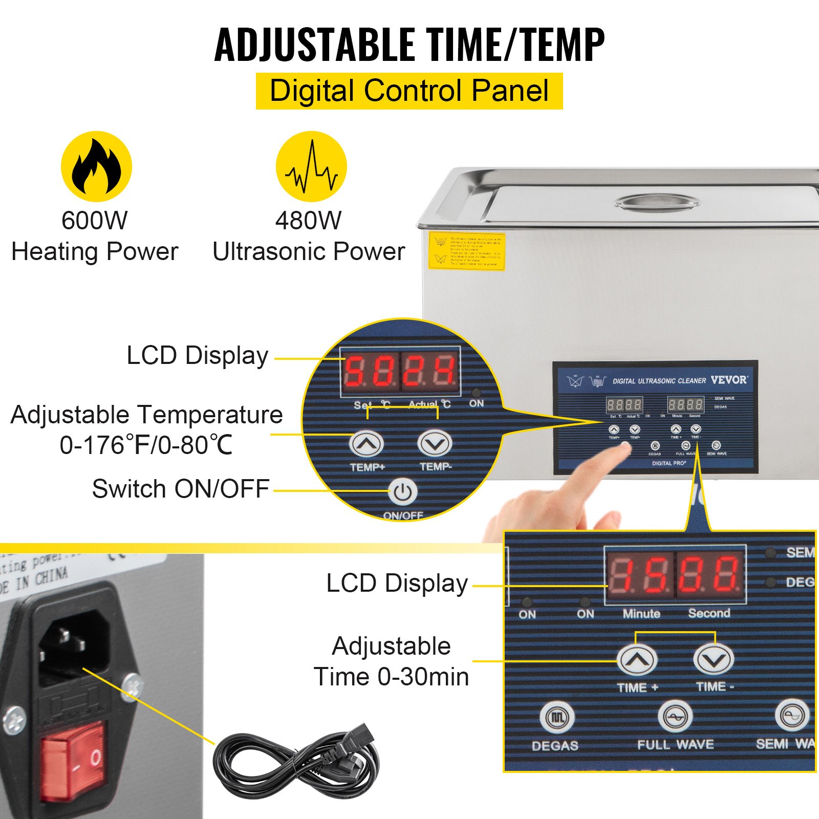 VEVOR 22L Ultrasonic Cleaner Cleaning Equipment Industry Heated W/ Timer Heater