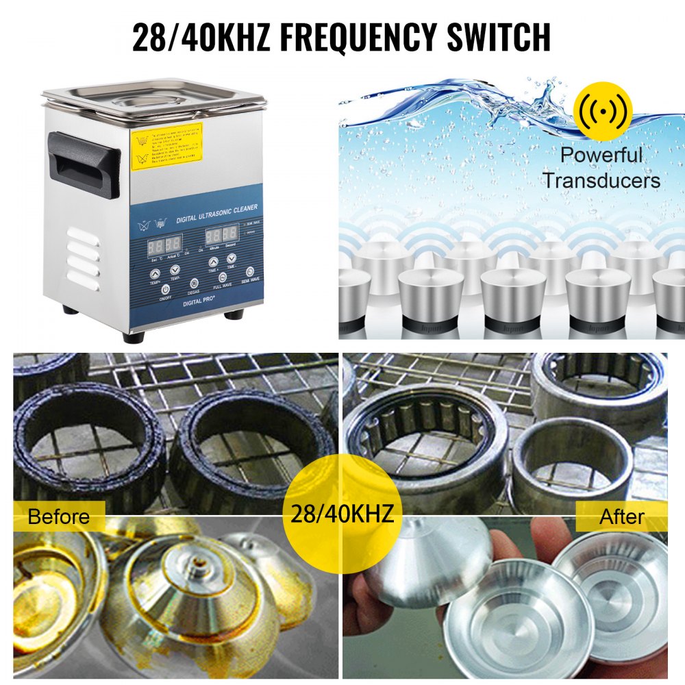 VEVOR 2L Ultrasonic Cleaner Cleaning Equipment Industry Heated W/ Timer Heater
