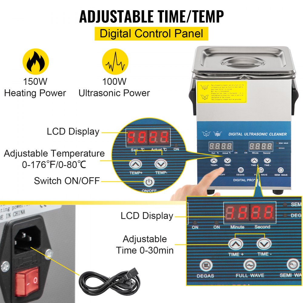 VEVOR 2L Ultrasonic Cleaner Cleaning Equipment Industry Heated W/ Timer Heater