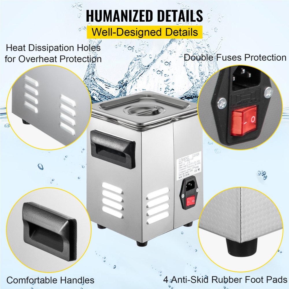 VEVOR 2L Ultrasonic Cleaner Cleaning Equipment Industry Heated W/ Timer Heater