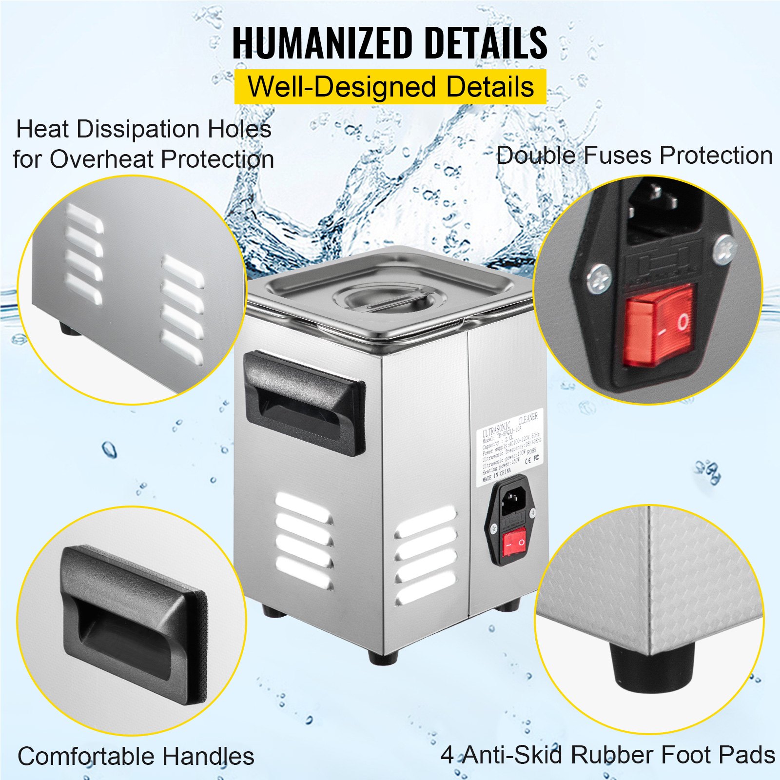 VEVOR 2L Ultrasonic Cleaner Cleaning Equipment Industry Heated W/ Timer Heater