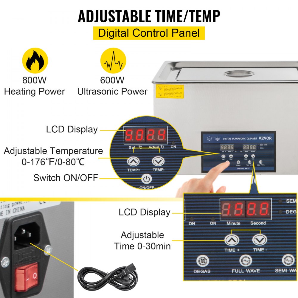 VEVOR 30L Ultrasonic Cleaner Cleaning Equipment Industry Heated W/ Timer Heater