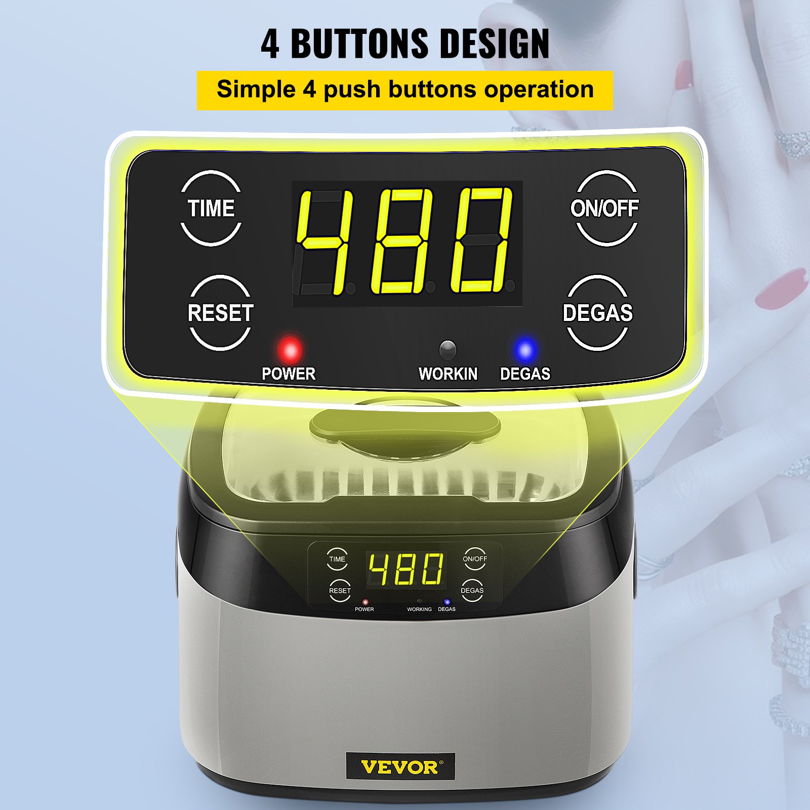 VEVOR Ultrasonic Machine, 1.2L Ultrasound Cleaner Machine, 40KHz Diamond Cleaner, 4 Buttons Jewelry Cleaner Machine, 70W Professional Ultrasonic Cleaner for Jewelry, Eyeglasses, Watches,  Coins, Rings