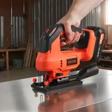 VEVOR Cordless Jig Saw, 20 V Brushless Motor, 3500 SPM Blade Speed, Cordless Jigsaw with 6 pcs Blades, LED Light, 6 Variable Speed, 0- 45° Bevel Cuts, 4 Orbital Settings, for Wood and Metal Cutting