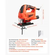 VEVOR Jig Saw Electric Jigsaw 6.5 Amp 3000 SPM Blade Speed with 6 pcs Blades LED