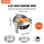 VEVOR 2-Pack Round Roll Top Chafing Dish Set with Full-Size 6Qt Pan Fuel Holder
