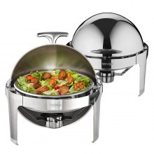 VEVOR Roll Top Chafing Dish Buffet Set, 6 Qt 2 Pack, Stainless Steel Chafer with 2 Full Size Pans, Round Catering Warmer Server with Lid Water Pan Stand Fuel Holder, for at Least 5 People