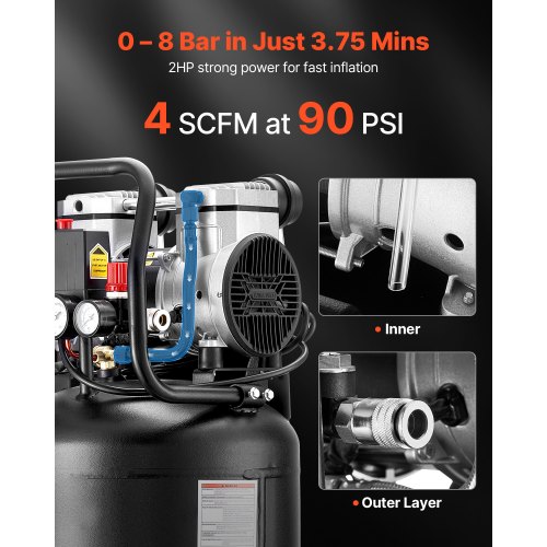 Õlivaba püstine kompressor 50 l, 1,5 kW, 8 bar — pilt 2