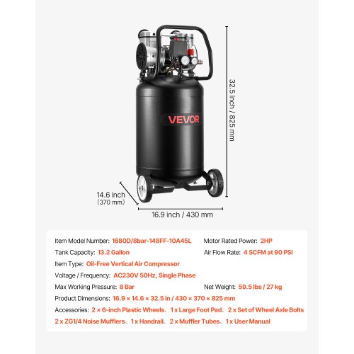 Õlivaba püstine kompressor 50 l, 1,5 kW, 8 bar — pilt 7