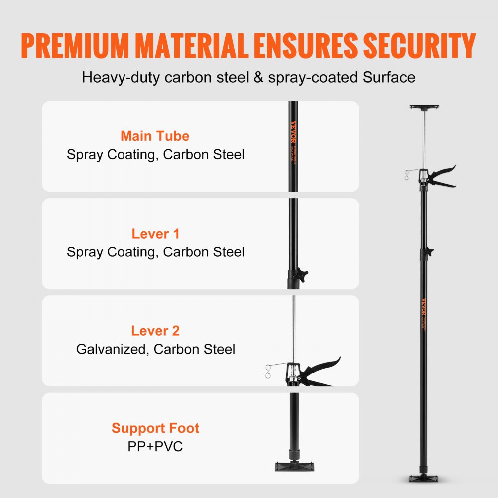 VEVOR Adjustable Support Pole, 2 Pcs 66 lbs Capacity 3rd Hand Support System, 45.2 in - 114.17 in Telescoping Support Pole, with Storage Bag, for Cabinet Jacks, Cargo Bars, Drywalls, Tire Jack