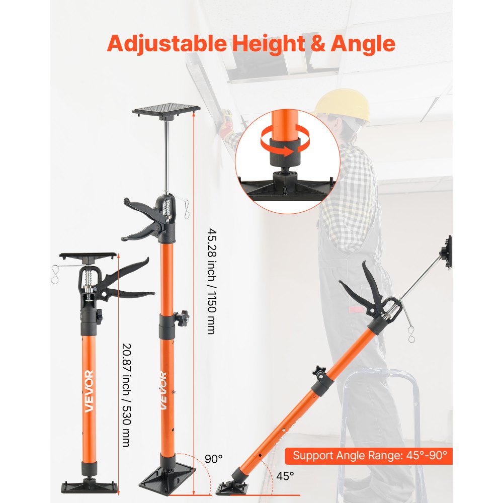 VEVOR Cabinet Jack Support Pole, 2-Pack, 54-115 cm Steel Telescopic Quick Support Rod, Adjustable 3rd Hand System up to 70 kg Capacity for Installing Cabinets, Lifting Drywall, Cargo Bars