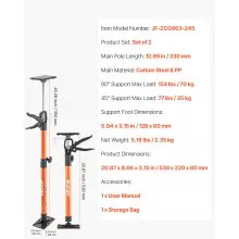 VEVOR Cabinet Jack Support Pole, 2-Pack, 54-155 cm Steel Telescopic Quick Support Rod, Adjustable 3rd Hand System up to 70 kg Capacity for Installing Cabinets, Lifting Drywall, Cargo Bars