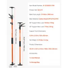 VEVOR Cabinet Jack Support Pole, 2-Pack, 116-290 cm Steel Telescopic Quick Support Rod, Adjustable 3rd Hand System up to 70 kg Capacity for Installing Cabinets, Lifting Drywall, Cargo Bars